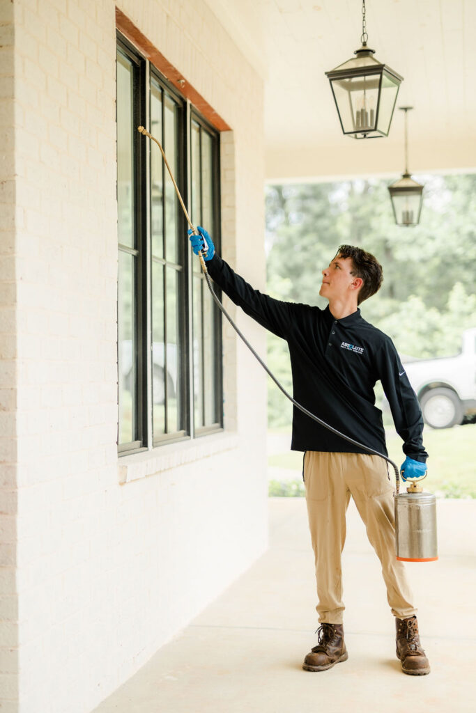 Professional pest control sprays exterior wall