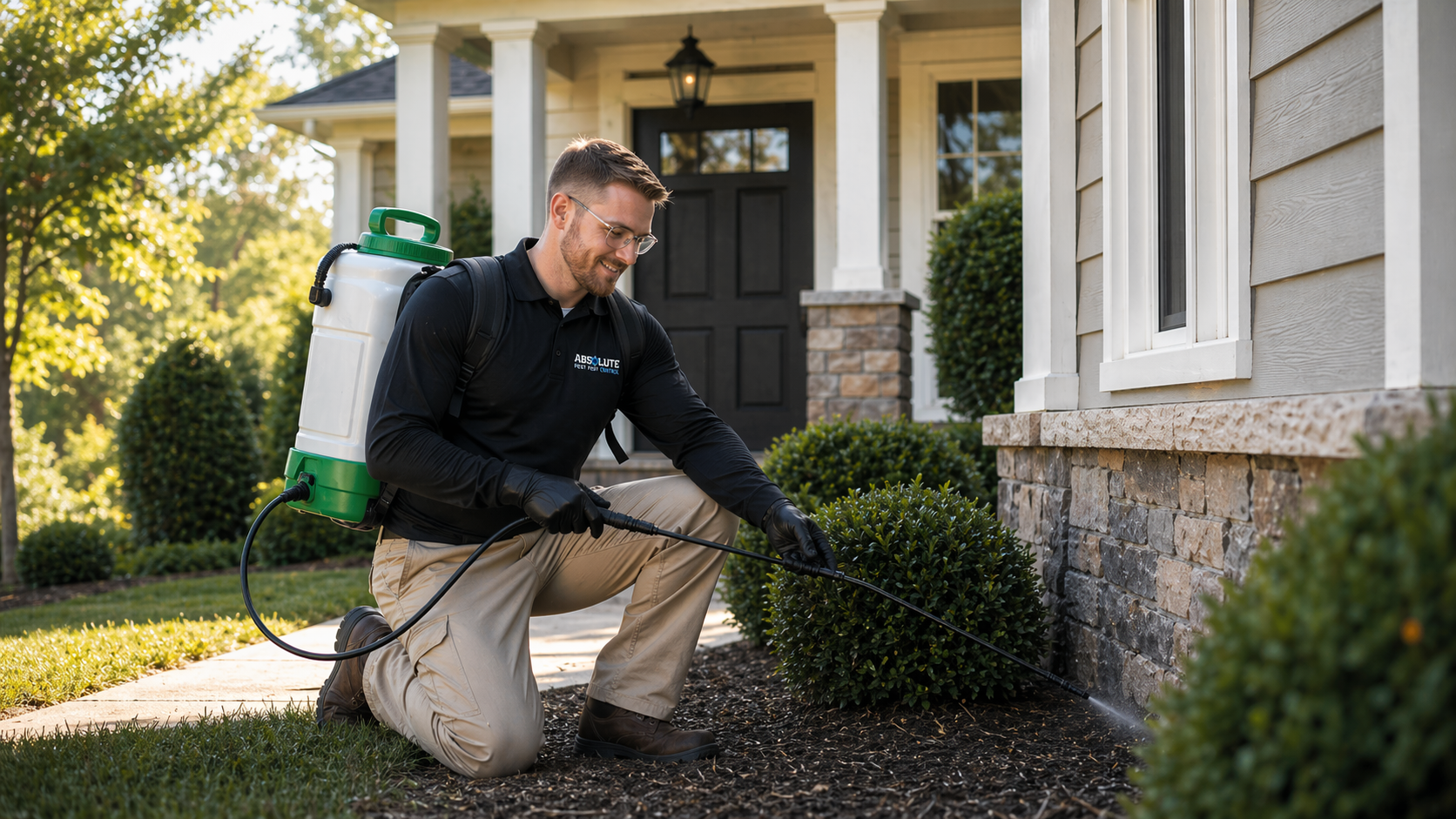 Family-friendly exterior pest control treatment by Absolute Best Pest Control